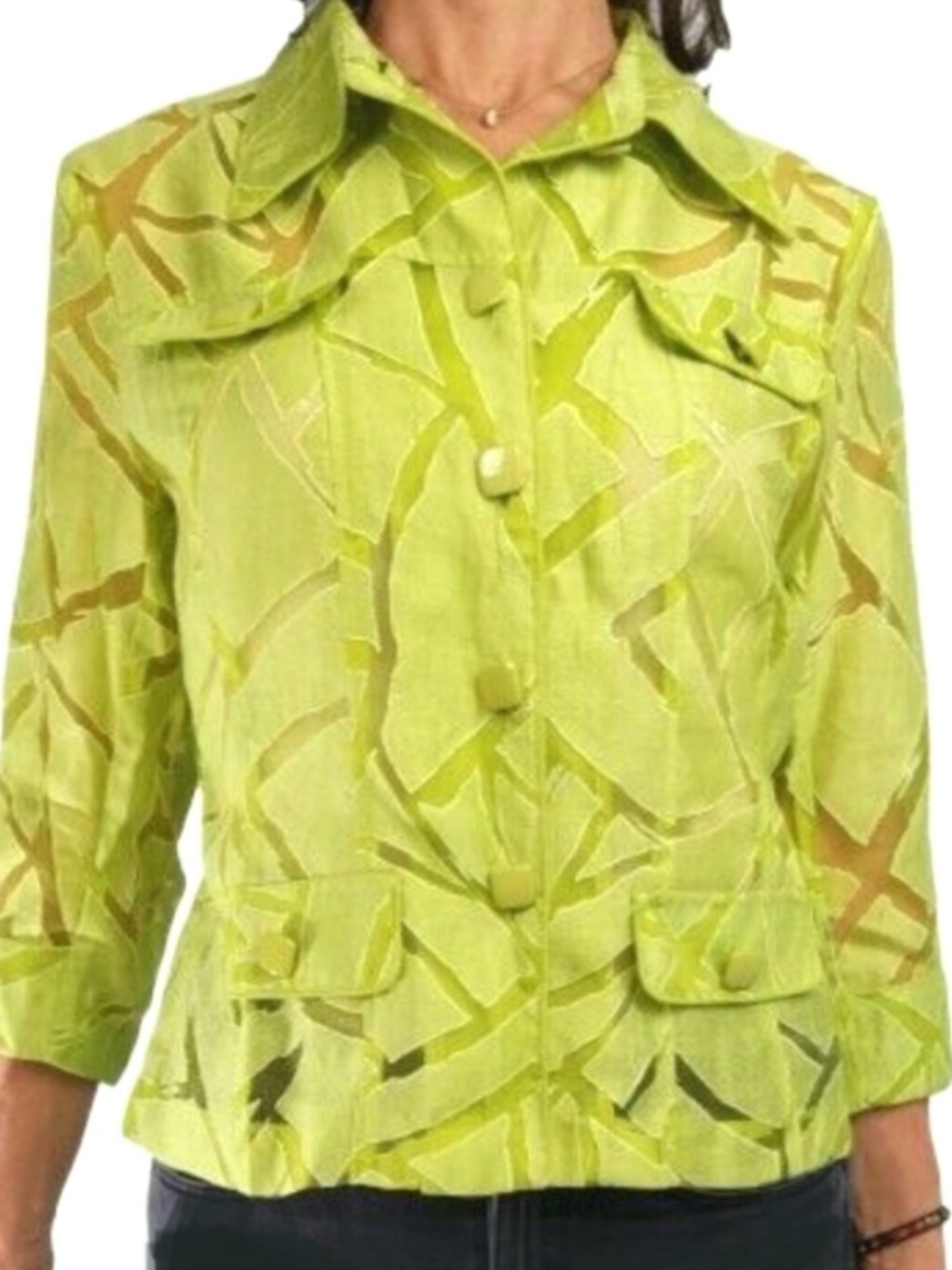 Clara Sunwoo Womens 1X Artsy Eclectic Preppy Coastal Maximalist Abstract Jacket